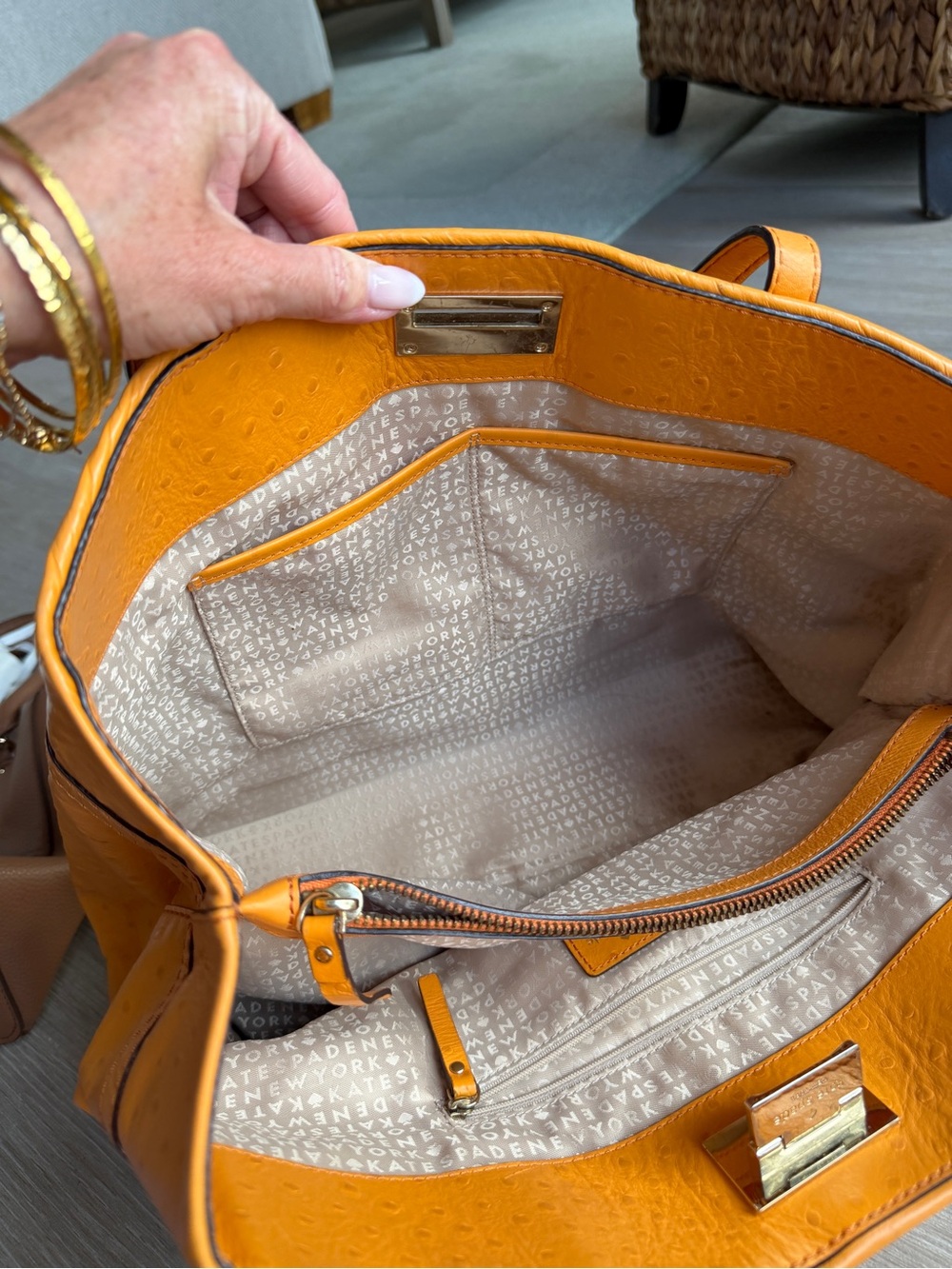 kate spade Orange Ostrich-Embossed Shoulder Tote - Picture 6 of 15
